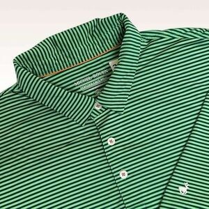 Michael Rouen Performance Polo Golf Shirt Men Size 2XL Green/Black Stripe Short